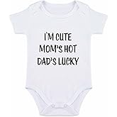 OYQA I'm Cute, Mom's Hot, Dad's Lucky Baby Bodysuit Funny Bodysuit for Babies Unisex Baby Clothes