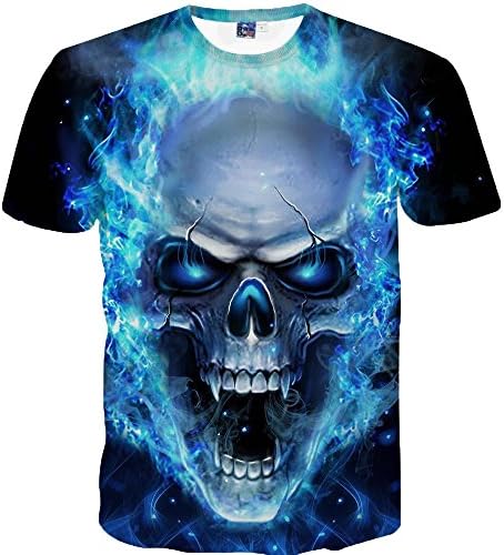 Quistal Men's Fashion 3D Skull Print Tees Shirts Round Neck Short Sleeve Casual T-Shirt Tops