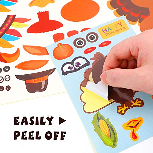 Koogel 15pcs Thanksgiving Stickers for Kids, Thanksgiving Party Activities Thanksgiving Turkey Game Turkey Stickers for Thanksgiving Party Games Children DIY Creation Thanksgiving Party Decoration