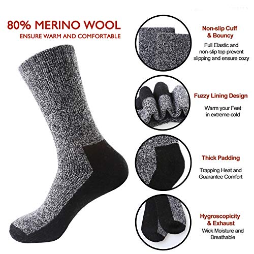 Loritta 2 Pack 80 Merino Mens Wool Socks, Winter Warm Thermal Socks
