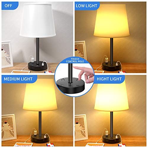 Touch Control Table Lamp Touch Lamp with USB Ports and Outlets, 3 Way