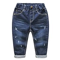 Abolai Baby Boys Denim Pants Ripped Holes Jeans Trousers Style2 Dark Blue 100