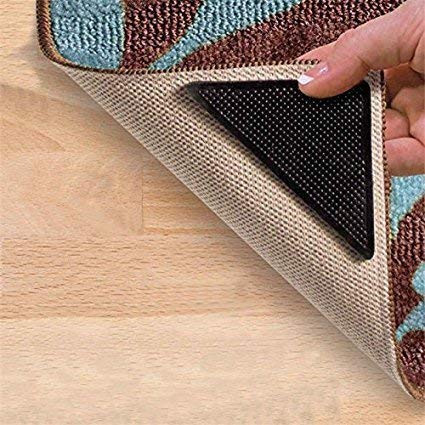 Simxen The Amazing Reusable Rug Grippers RUGGIES Carpet Mat Non Slip Grip Corners Magic Pad Anti Skid for Rug Washable Silicone Grip Mat 4pcs/Set