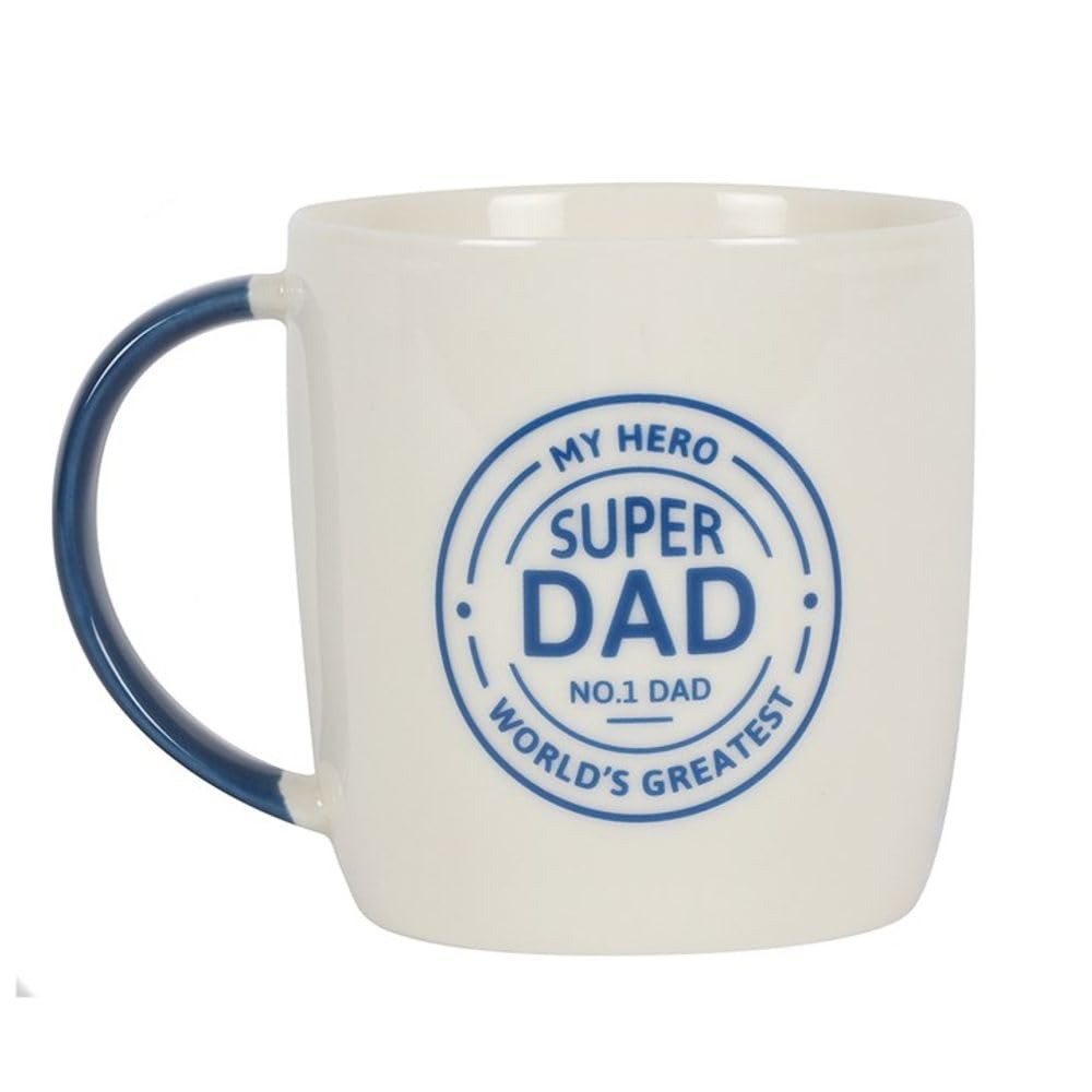 Exquisite Blue & White Super Dad Ceramic Mug - 9x12 Centimetres - Unique & Lovely Design - Ideal Home Decor Piece for Proud Fathers