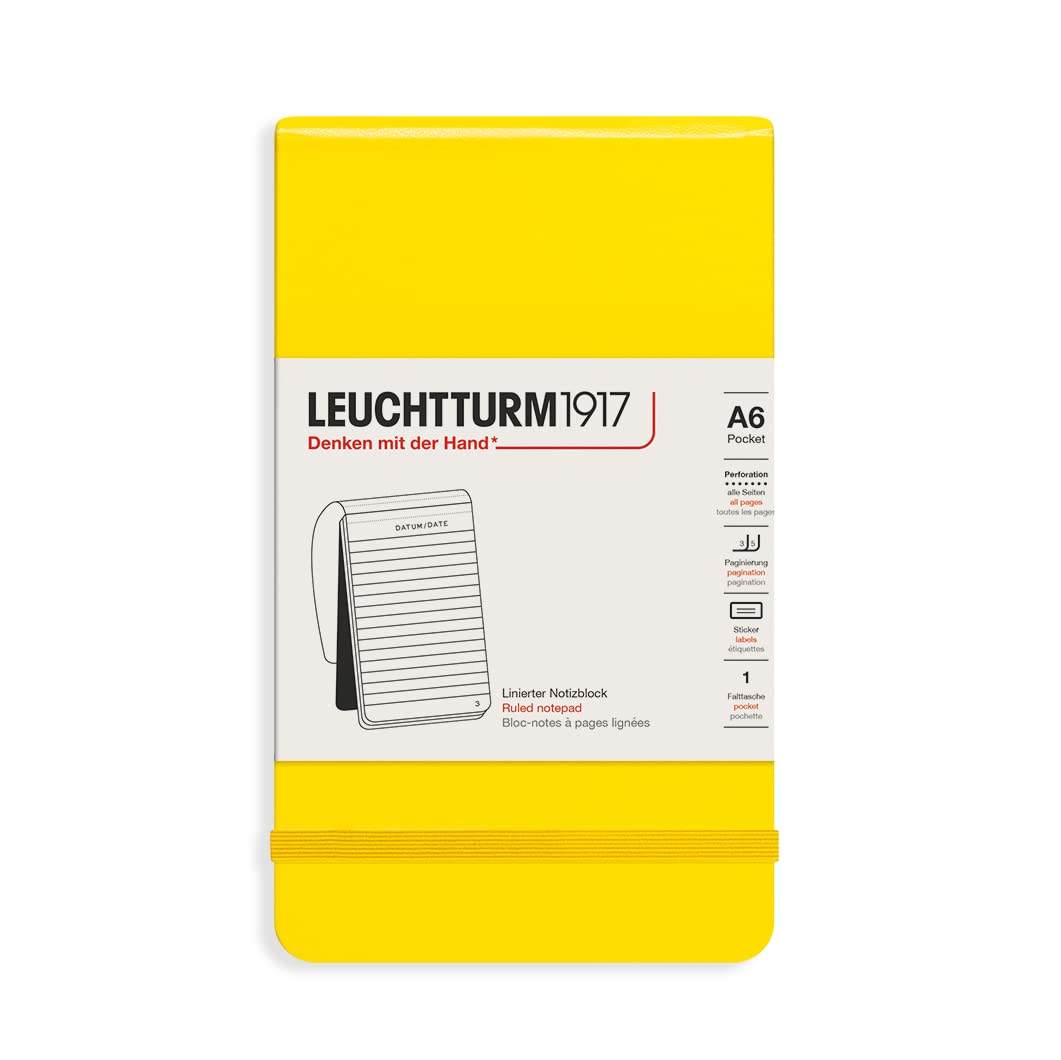LEUCHTTURM1917 364409 Pocket Notepad (A6) Hardback 184 Numbered Pages Ruled Lemon