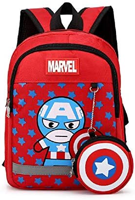 Avengers Cartoon Toddler Backpack soft handle large capacity wiht pendant pocket Waterproof Preschool Backpack surface Schoolbag for Kids boys girls Lunch Box Carry Bag(Captain America-red)