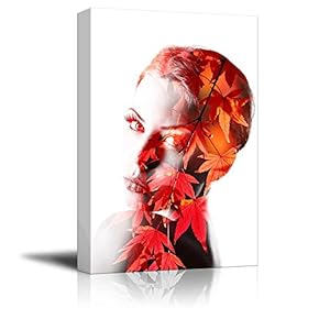 Canvas Wall Art - Double Exposure with Maple Leaf and Woman - Giclee Print Gallery Wrap Modern Home Art Ready to Hang - 12" x 18"