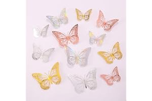 3D Butterfly Wall Decor 48 Pcs - 4 Styles, 4 Colors, 3 Sizes - Gold Silver Laser Rose Decorations for Birthday, Party, Cake -