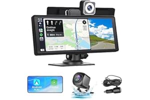 KYLTOOR Portable Apple Carplay Screen for Car,Car Audio Receiver with Wireless Carplay & Android Auto,10.26" IPS Touchscreen, FM Transmitter,Bluetooth,4K Front & 1080P Dash Cam,Rear View Camera,Type-C/AUX/TF