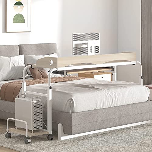 sogesfurniture Overbed Table with Wheels,Height and Length Adjustable