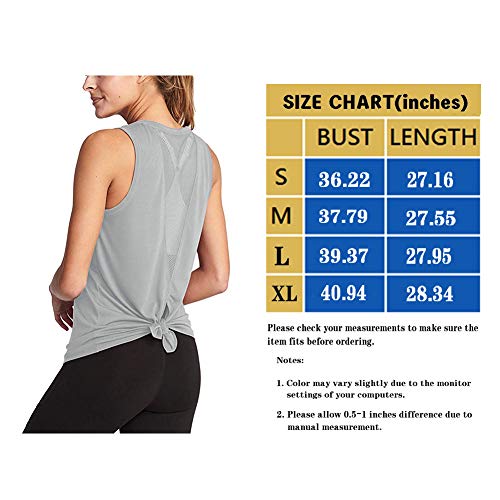ADOLPH Women's Sexy Open Back Cute Mesh Yoga Workout Sports Shirts Activewear Tank Tops(Grey,S)