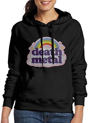FALKING Women's Funny Cotton Death Metal Rainbow Hooded Sweatshirt XL Black