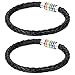 Cupiamtch 2PCS Couple Bracelet Stainless Steel Rainbow Clap Braided Leather Bangle for Men Women, 8.7