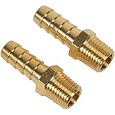 2 Pack Brass Hose Fitting, Adapter, 3/8" Barb x 1/4" NPT Male Pipe