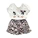 puseky Toddler Baby Girls Cute Cat T-shirt+Floral Shorts Kids Summer Clothes Set