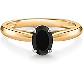 Gem Stone King 10K Yellow Gold Black Onyx Solitaire Engagement Ring For Women (0.70 Cttw, Oval 7X5MM, Gemstone December Birthstone)