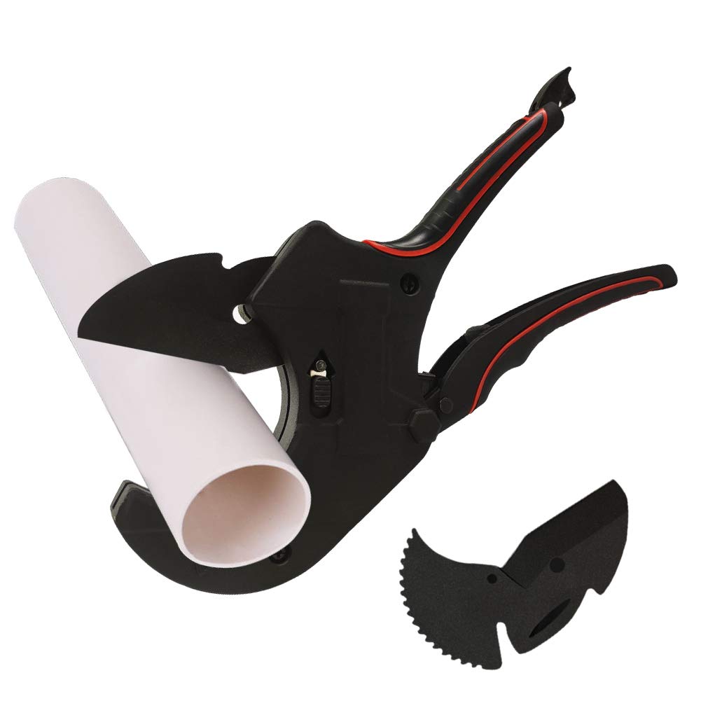 DUEBEL PVC Pipe Cutter ABS Cable Trunking Cutter Ratchet Cable Cutters Pipe PVC Cutter PEX Tubing Plastic Pipe Cutter Conduit Plastic Tube Cutter Plumbers Tools Hose Cutter Tool (75mm Black 2.95inch)