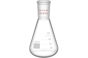 StonyLab Glass 24/40 Erlenmeyer Flask, Borosilicate Glass Heavy Wall Flask with 24/40 Standard Taper Outer Joint, 50ml