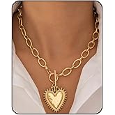 Chunky Heart Necklace for Women Gold Big Heart Choker Y Necklace Chunky Pendant Necklaces For Women Trendy Stainless Steel Chain Charm Necklaces Jewelry Gifts