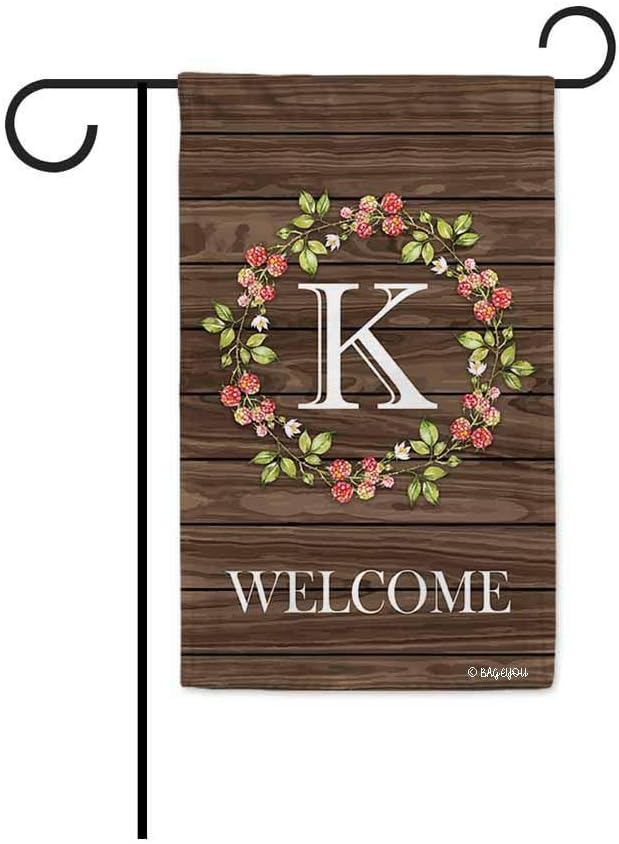 BAGEYOU Welcome Wreath Floral Spring Summer Decorative Garden Flag Monogram Initial K Decor Yard Banner Family Flag 12.5 X 18 Inch Printed Double Sided