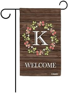 BAGEYOU Welcome Wreath Floral Spring Summer Decorative Garden Flag Monogram Initial K Decor Yard Banner Family Flag 12.5 X 18 Inch Printed Double Sided