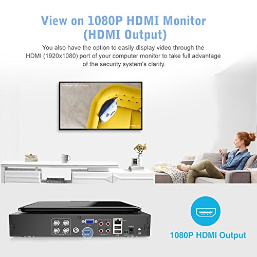 SANNCE 4CH 1080N CCTV DVR Recorder 1TB Hard Drive and 2pcs Surveillance Dome Camera with Night Vision, Built-in 10 inch LCD Monitor, Email Alarm, Motion Detect, Phone Access