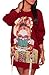 FOXRED Women's Round Neck Long Sleeve Cartoon Printed Loose Tunic Long Shirt