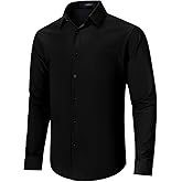 HISDERN 304 Performance Shirt No Iron 4 Way Stretch Quick Drying Breathable Long Sleeve Business Formal Shirts Wedding Prom