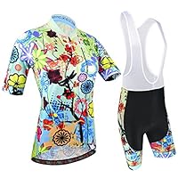 BXIO Women Cycling Clothing with Bib Shorts Double Lycra Flat Stitching for Cuff of Sleeve and Shorts End Pro Cycling Jersey 187 (Short Sleeve and bib Shorts, XL)