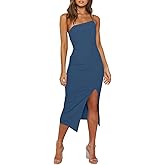 Owin Women's Adjustable Spaghetti Straps Sleeveless High Waist Split Midi Bodycon Cocktail Party Dress