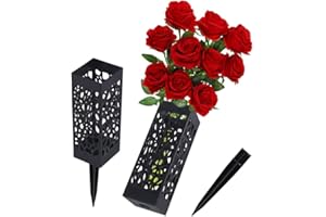 Bocola Grave Artificial Flower Vase for Cemetery Decorations 2 Headstones Fake Floral Holder with Spikes Outdoor Tombstone Markers Memorials