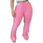 BOKITECAO Women's Casual Mid Waist Fringed Cotton Pants Elastic Waist Bodycon Tassels Side Jogger Sweatpant
