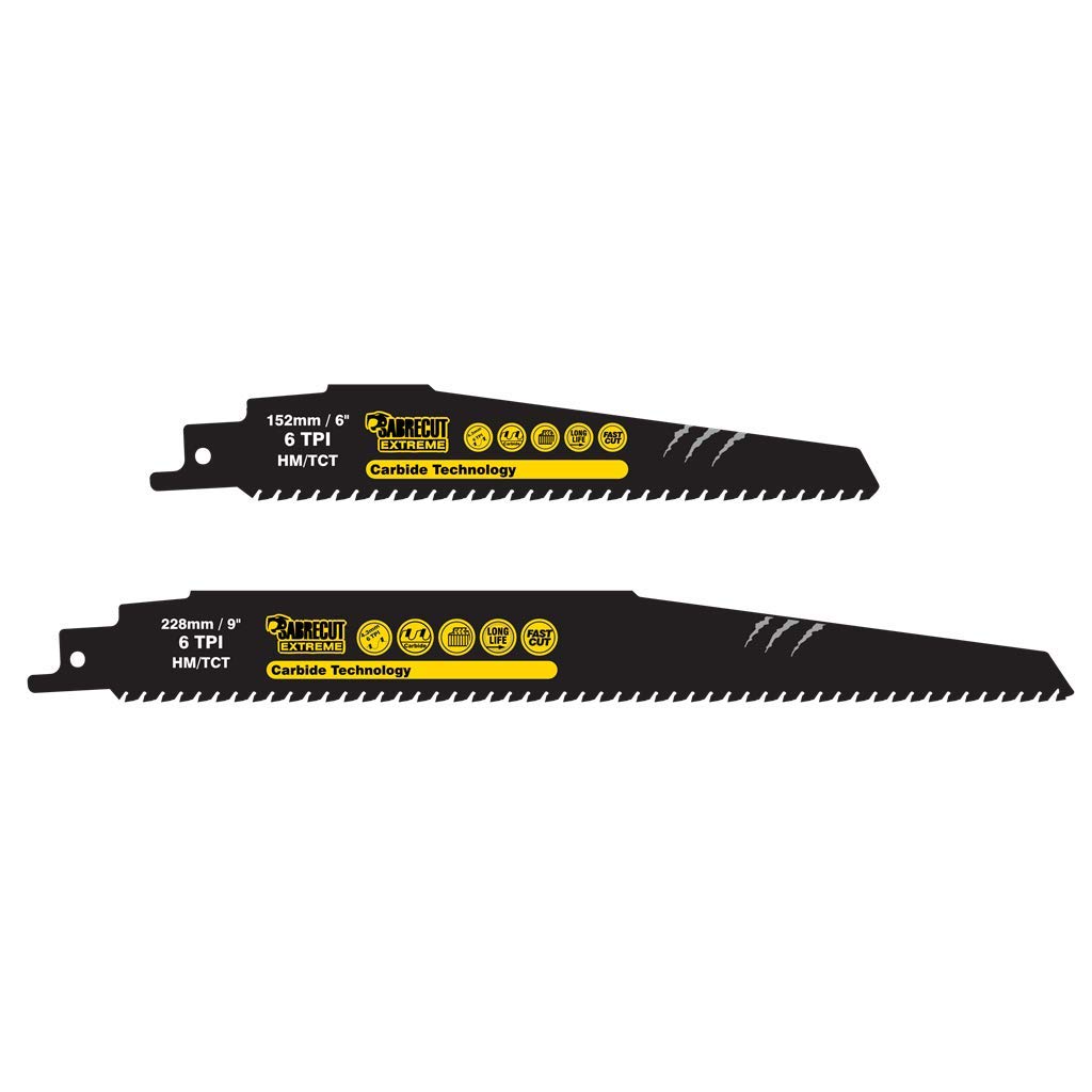2 x SabreCut SCRSHMK1 Tungsten Carbide 152mm 228mm 6 TPI S940HM S1140HM Brick Plastic and Metal Straight Cutting Reciprocating Sabre Saw Blade
