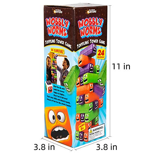 cossy Toppling Tower Tumbling Stacking Board Games, Wobbly Worms Building Blocks with Robust Casing and Three Colors for Kids - Ages 3+ with 24 Pieces