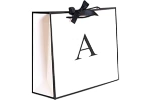 QLSKO Initial Gift Bag with Bow Ribbon Personalized Horizontal Paper Bag Monogrammed Birthday Gifts for Women Men (A-Medium)