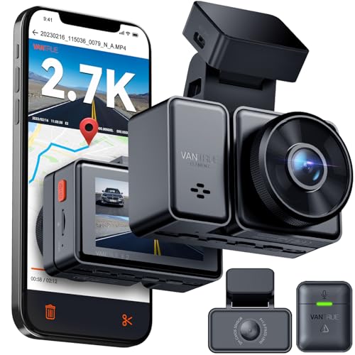 VANTRUE E2 2.7K+2.7K Car Dashcam Front and Rear 5GHz WiFi GPS Dual 1944P Wireless and Voice Control, Parking Mode Pre-Recording, WDR Night Vision 2.45 Inch 160° Max 512G