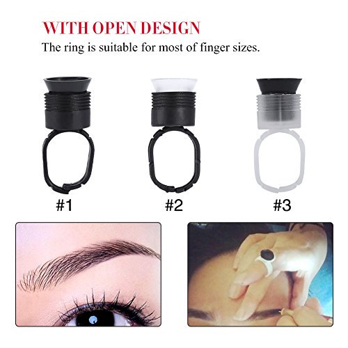 Tattoo Ink Ring, 100pcs Tattoo Ink Ring Pigment Ink Holder Container Cup with Sponge Eyebrow Tattoo Kits(Black Ring, White Cup)