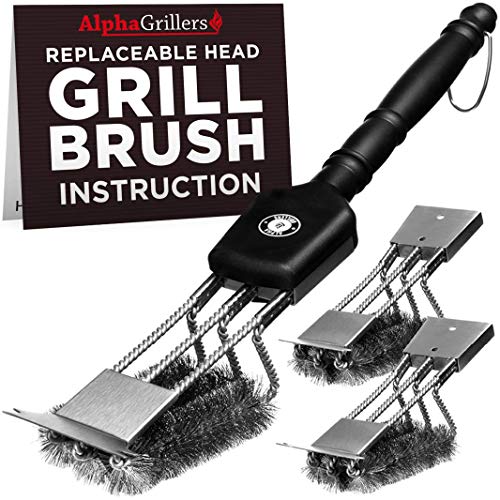 Alpha Grillers Grill Brush & Scraper with 3 Replaceable Heads | Best BBQ Cleaner. Perfect Tools for All Grill Types | Stainless Steel Wire Bristles and Stiff 18 Inch Handle. Ideal Barbecue Accessories - Thumbnail 7