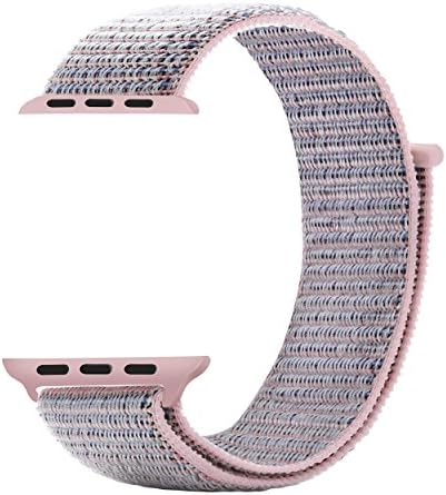 Gonyou Watch Band New Nylon Sport Loop with Hook and Loop Fastener Adjustable Closure Wrist Fine Woven Nylon Replacment Band for Apple Watch Series 1 2 3 (Loop Nylon/ Light Pink/Midnight Blue, 38)