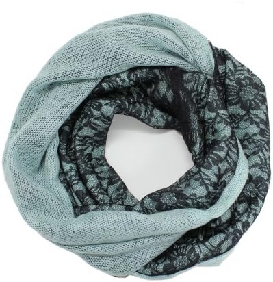 AN-Winter Knit and Black Lace Two Sided Infinity Circle Scarf (Mint)