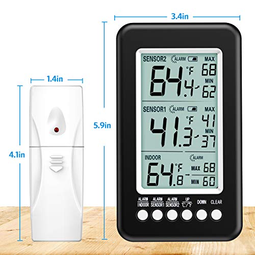 (Upgraded Version) AMIR Refrigerator Thermometer, Wireless Digital