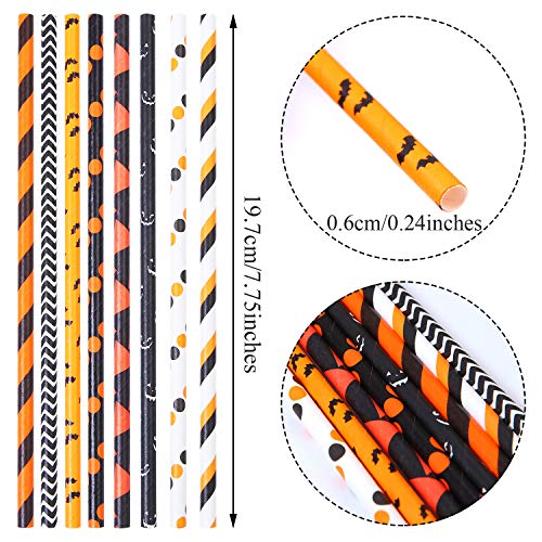 Cooraby 200 Pieces Halloween Paper Straws Pumpkin Bat Spider 