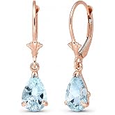 Galaxy Gold 14K Solid Gold 2.85 Carat Natural Aquamarine Dangle Earrings for Women - Rose Gold Fine Jewelry