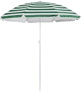 Harbour Housewares Green Striped Beach Parasol UPF50+ 1.74m Diameter 1.93m High