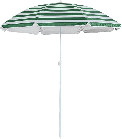 Harbour Housewares Green Striped Beach Parasol UPF50+ 1.74m Diameter 1.93m High