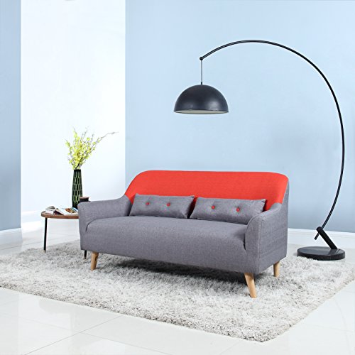 Mid-Century Modern Two Tone Linen Fabric Sofa (Orange)
