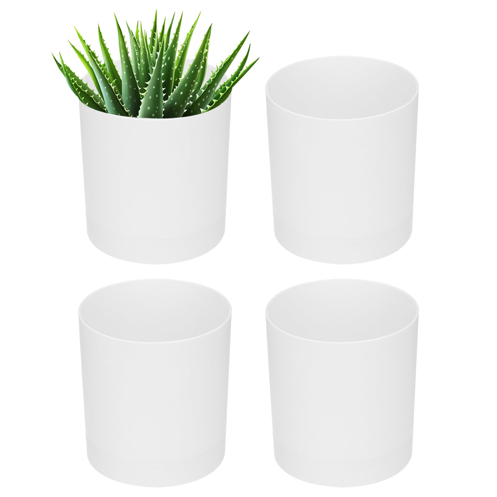 PATIKIL 4 Inch/10cm Plastic Plant Pots, 4 Pack Small Flower Pot Planters with Drainage Holes and Saucer for Home Decor Indoor Plants, White