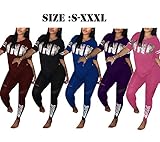 Poplife Women Pink Letter Print V Neck Sweatshirt Long Pant Jumpsuits Two Piece Outfits