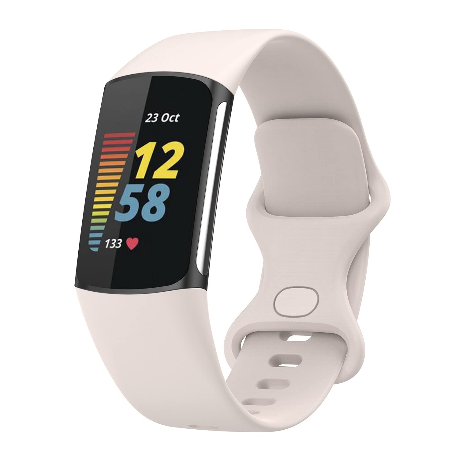 Wownadu Straps Compatible for Fitbit Charge 5 / Charge 6 Strap Men Women,Accessories Sport Silicone Replacement Wristband Lunar White, L (No watch)