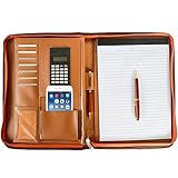Arvada & Co PU Leather Portfolio Padfolio Zippered Professional Business Organizer with Calculator & Memo Note Pad - Brown (Brown)